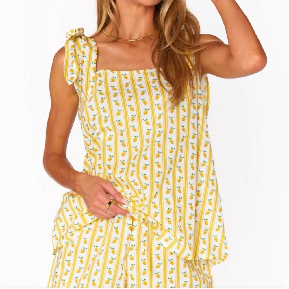 Show Me Your MuMu Yellow Striped Lemon-Print Tie-Strap Pajama Top